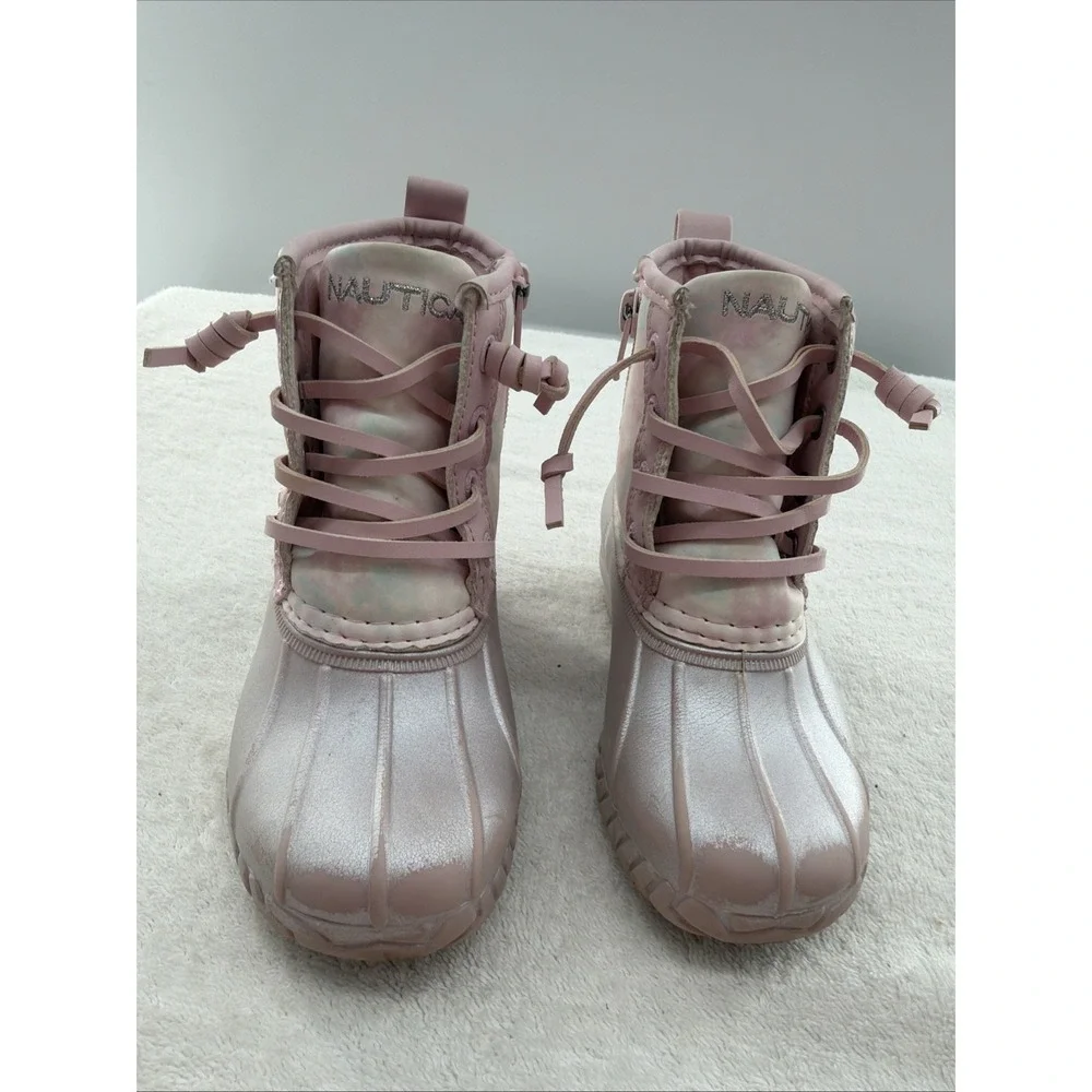Nautica Toddler Girls Waterproof Pink Floral Zip Duck Boot Winter Boots Size 7